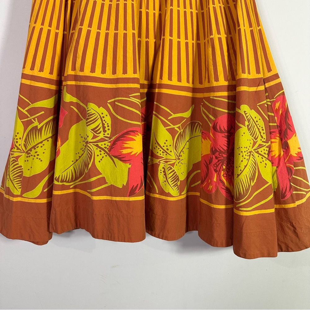 Odille Anthropologie Orange Floral A-Line Cotton Midi Skirt - Picture 3 of 6
